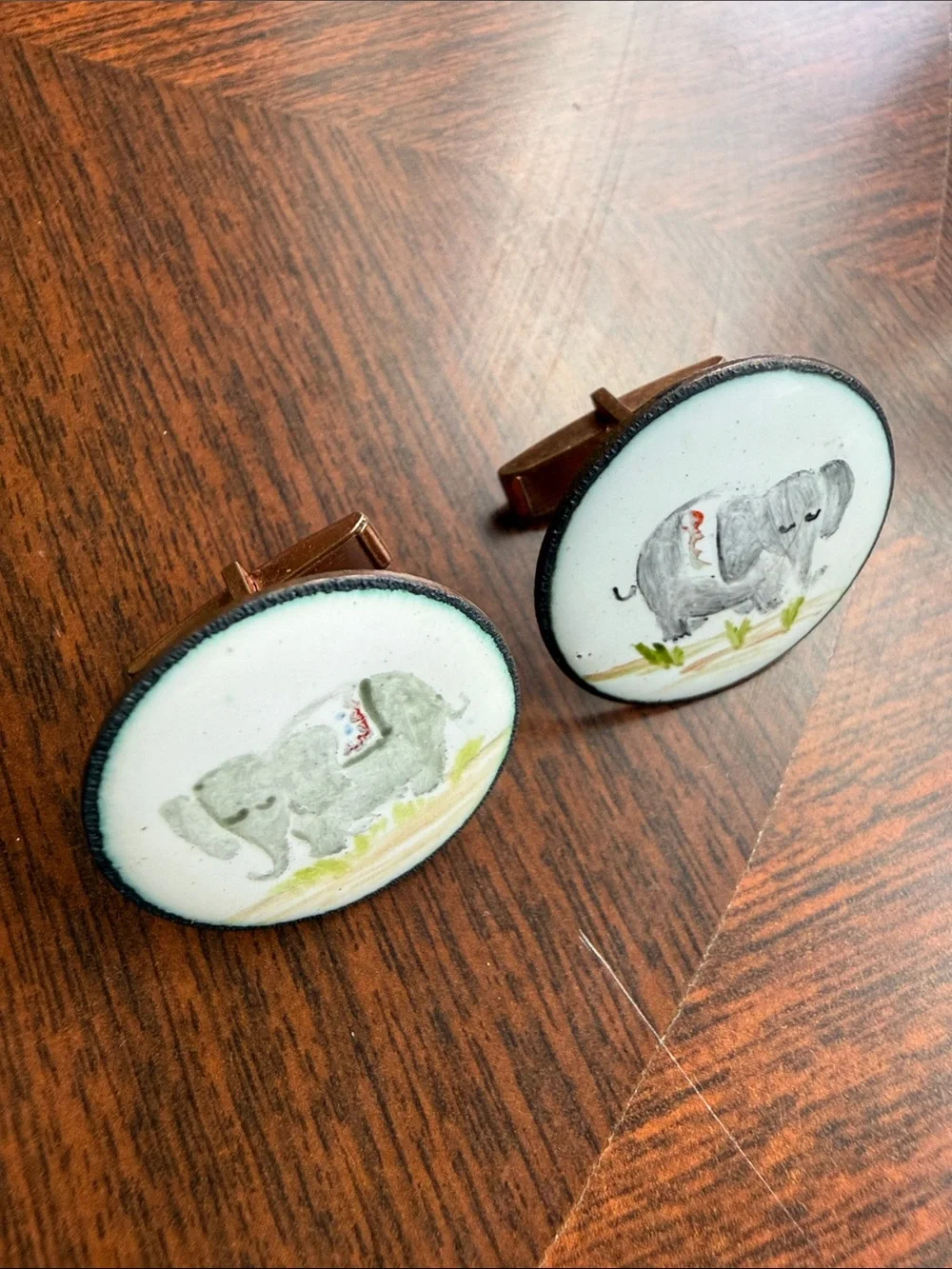 Vintage Hand-Painted Elephant Cufflinks